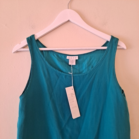 Clio Tawdy Green Crewneck Sleeveless Silk Top - 6 - Picture 2 of 9